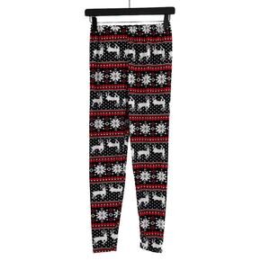 J.Village Reindeer Snowflake Leggings OS Black Red White Holiday